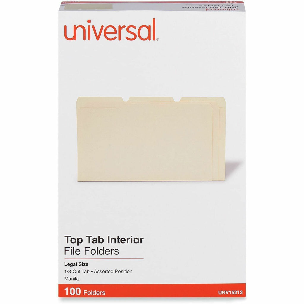 Interior File Folders, 1/3-Cut Tabs: Assorted, Legal Size, 9.5-pt Manila, 100/Box