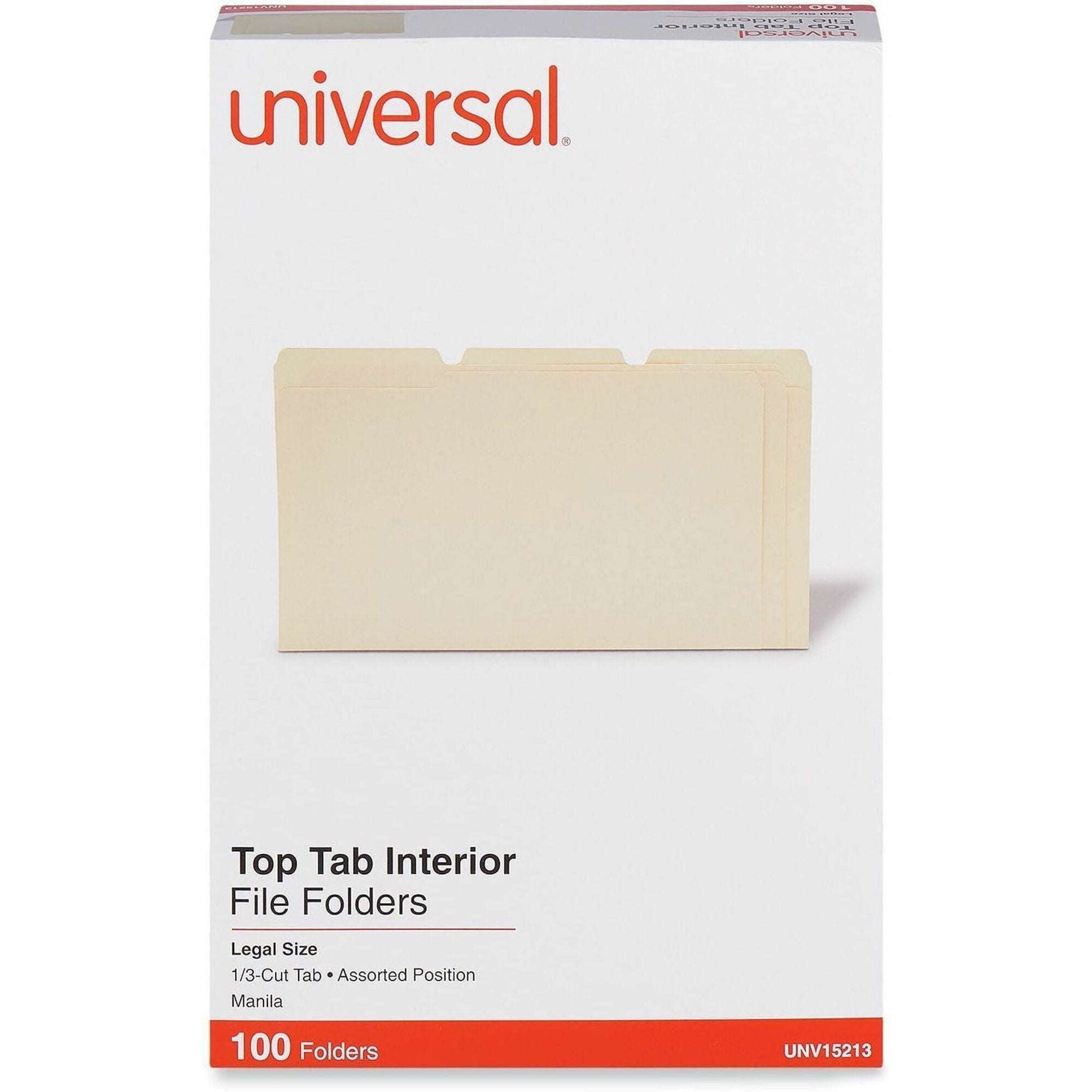 Interior File Folders, 1/3-Cut Tabs: Assorted, Legal Size, 9.5-pt Manila, 100/Box