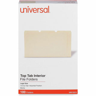 Interior File Folders, 1/3-Cut Tabs: Assorted, Legal Size, 9.5-pt Manila, 100/Box