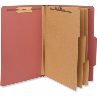 Eight-Section Pressboard Classification Folders, 3" Expansion, 3 Dividers, 8 Fasteners, Legal Size, Red Exterior, 10/Box