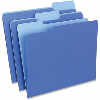Interior File Folders, 1/3-Cut Tabs: Assorted, Letter Size, 11-pt Stock, Blue, 100/Box