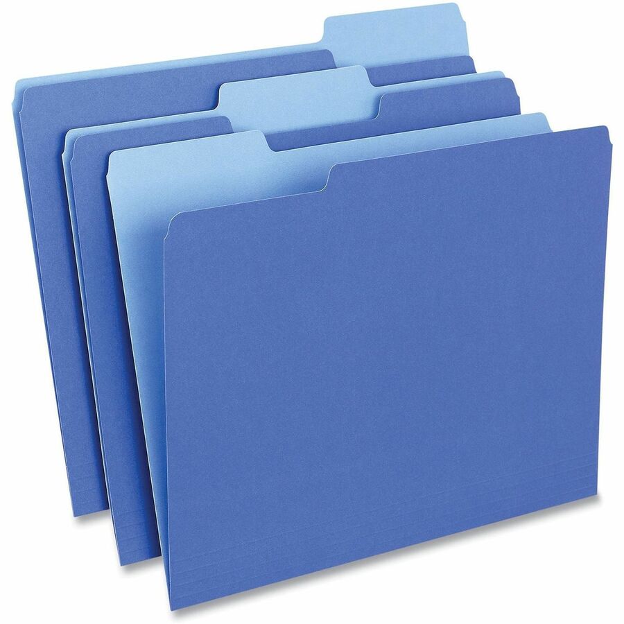 Interior File Folders, 1/3-Cut Tabs: Assorted, Letter Size, 11-pt Stock, Blue, 100/Box