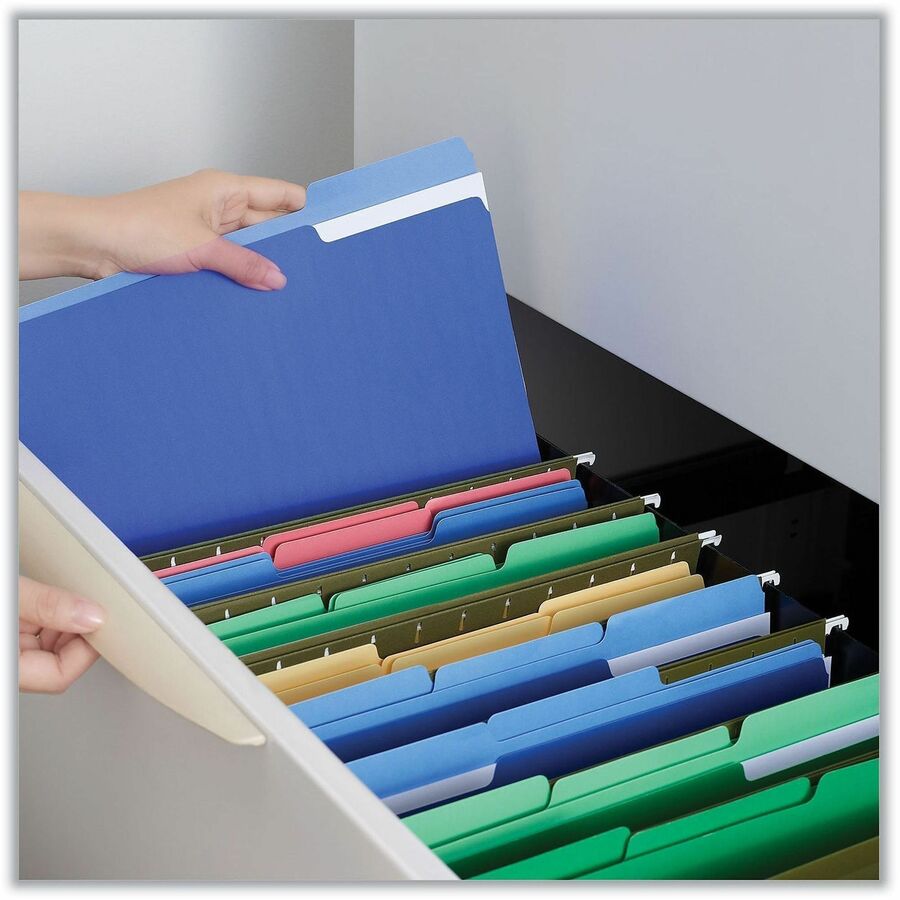 Interior File Folders, 1/3-Cut Tabs: Assorted, Letter Size, 11-pt Stock, Blue, 100/Box
