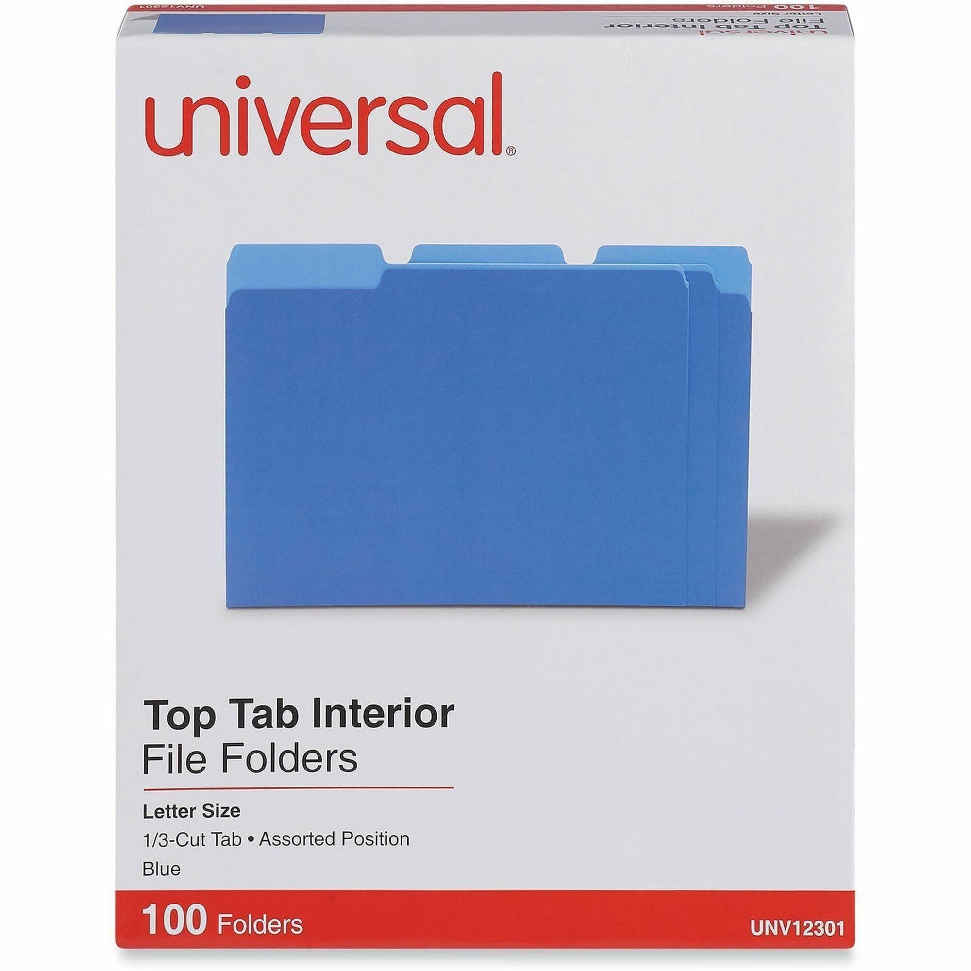 Interior File Folders, 1/3-Cut Tabs: Assorted, Letter Size, 11-pt Stock, Blue, 100/Box