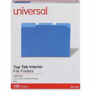 Interior File Folders, 1/3-Cut Tabs: Assorted, Letter Size, 11-pt Stock, Blue, 100/Box