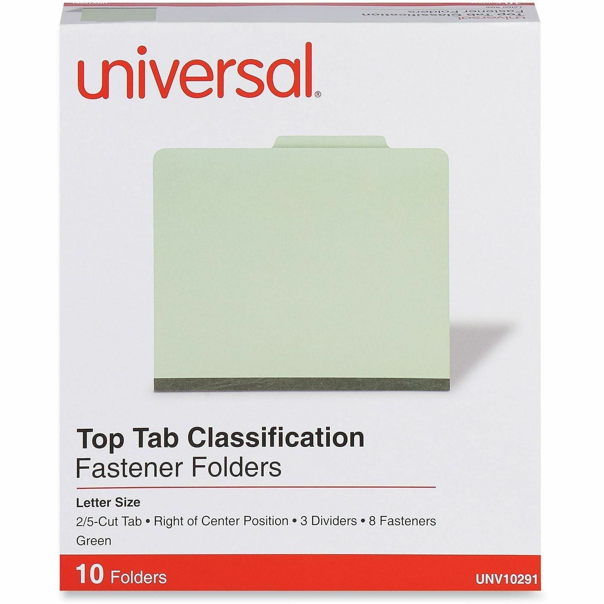 Eight-Section Pressboard Classification Folders, 3" Expansion, 3 Dividers, 8 Fasteners, Letter Size, Green Exterior, 10/Box
