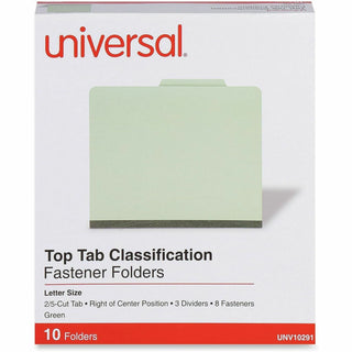 Eight-Section Pressboard Classification Folders, 3" Expansion, 3 Dividers, 8 Fasteners, Letter Size, Green Exterior, 10/Box