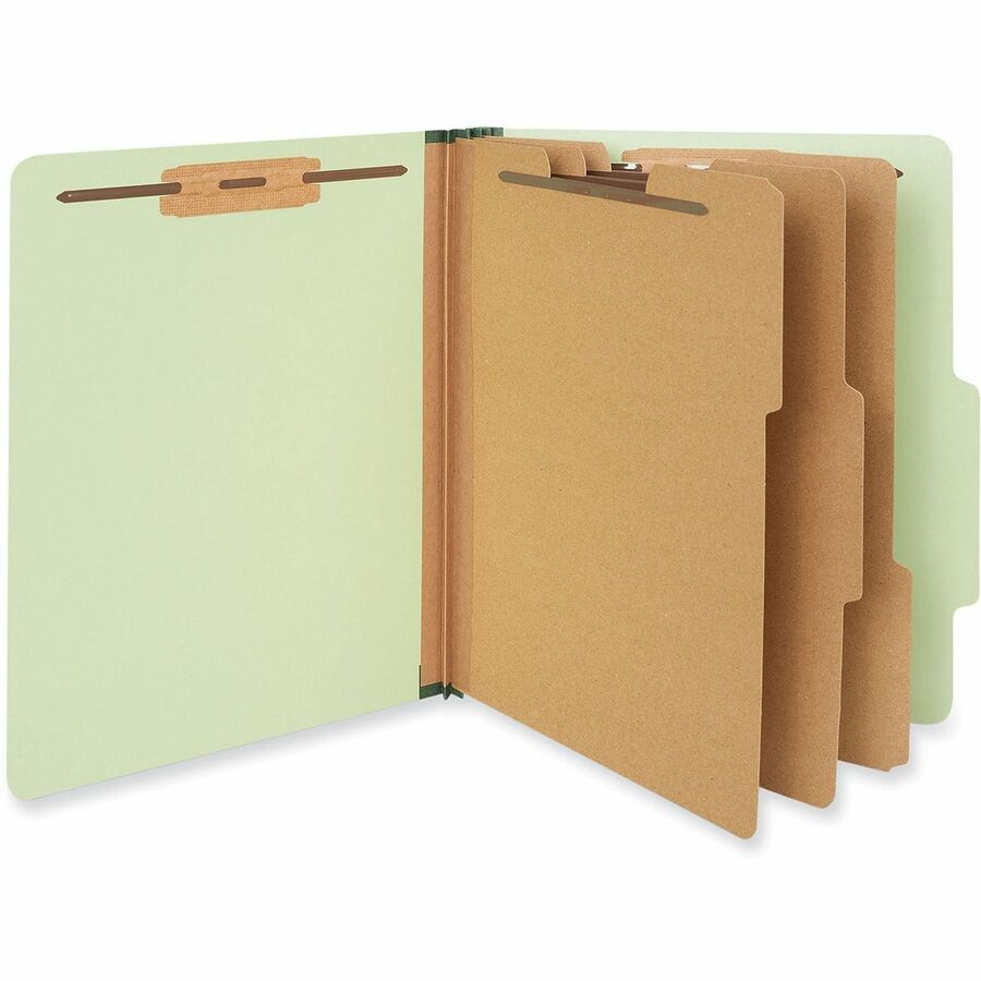 Eight-Section Pressboard Classification Folders, 3" Expansion, 3 Dividers, 8 Fasteners, Letter Size, Green Exterior, 10/Box