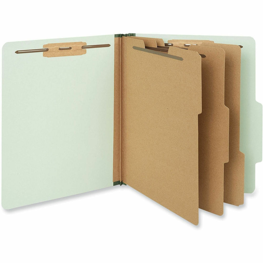 Eight-Section Pressboard Classification Folders, 3" Expansion, 3 Dividers, 8 Fasteners, Letter Size, Gray-Green, 10/Box