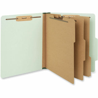 Eight-Section Pressboard Classification Folders, 3" Expansion, 3 Dividers, 8 Fasteners, Letter Size, Gray-Green, 10/Box