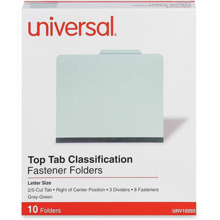 Eight-Section Pressboard Classification Folders, 3" Expansion, 3 Dividers, 8 Fasteners, Letter Size, Gray-Green, 10/Box