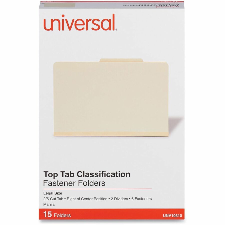 Six-Section Classification Folders, 2" Expansion, 2 Dividers, 6 Fasteners, Legal Size, Manila Exterior, 15/Box