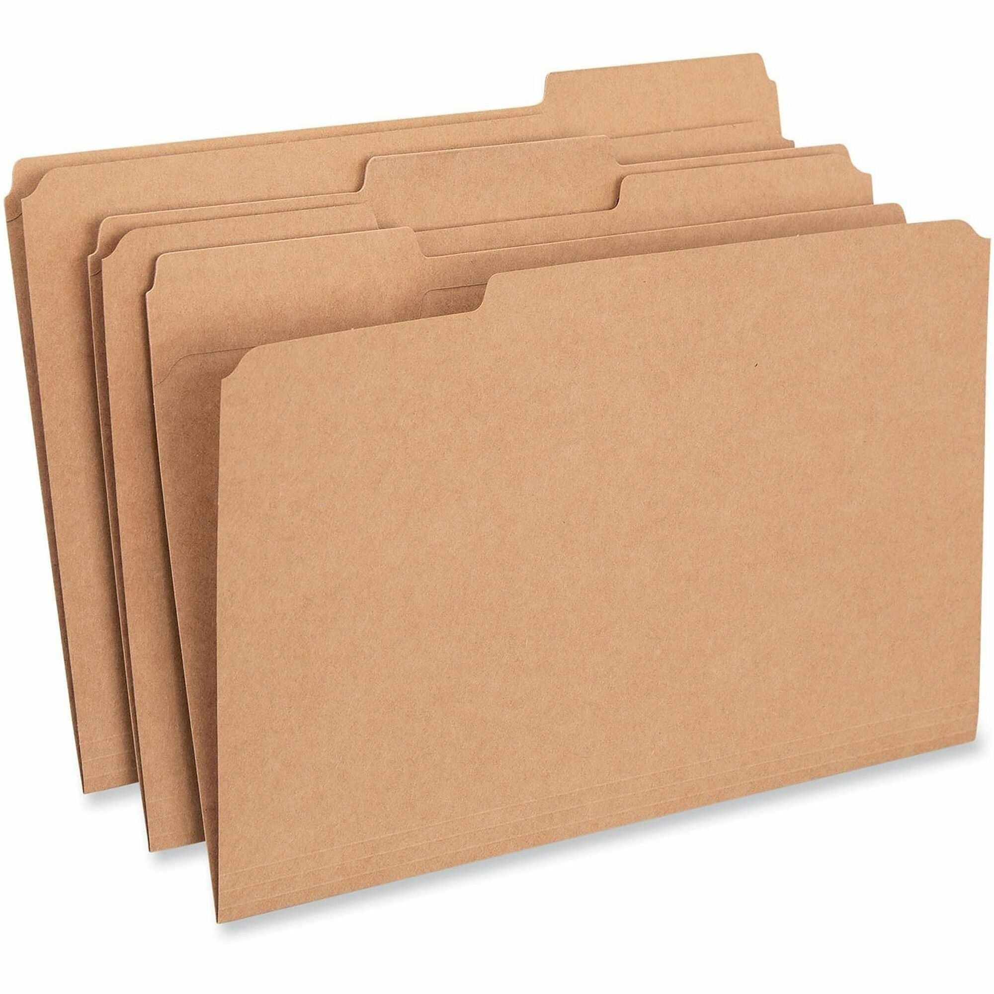 Reinforced Kraft Top Tab File Folders, 1/3-Cut Tabs: Assorted, Legal Size, 0.75" Expansion, Brown, 100/Box