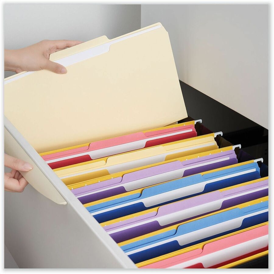Top Tab File Folders, 1/5-Cut Tabs: Assorted, Letter Size, 0.75" Expansion, Manila, 100/Box