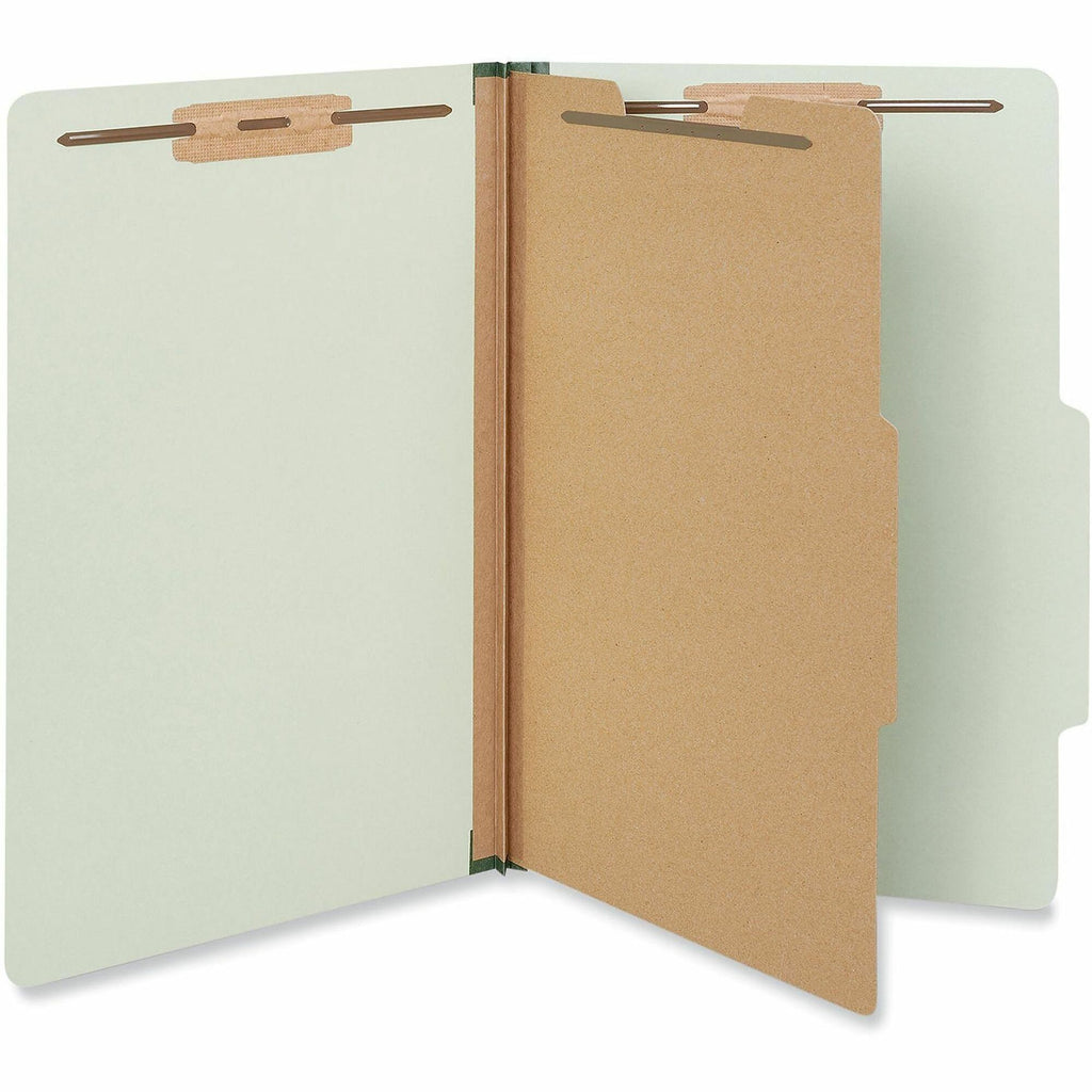 Four-Section Pressboard Classification Folders, 2" Expansion, 1 Divider, 4 Fasteners, Legal Size, Green Exterior, 10/Box