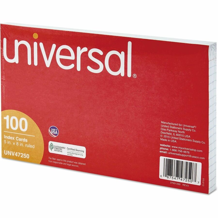 Ruled Index Cards, 5 x 8, White, 100/Pack