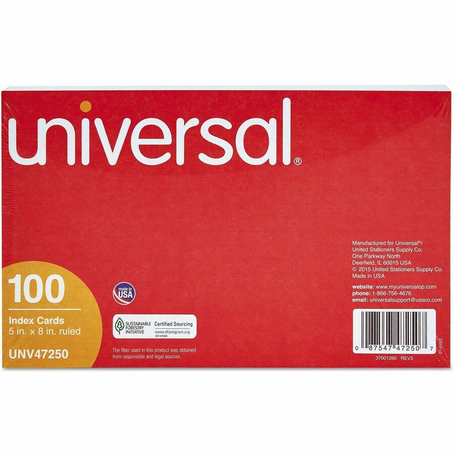 Ruled Index Cards, 5 x 8, White, 100/Pack