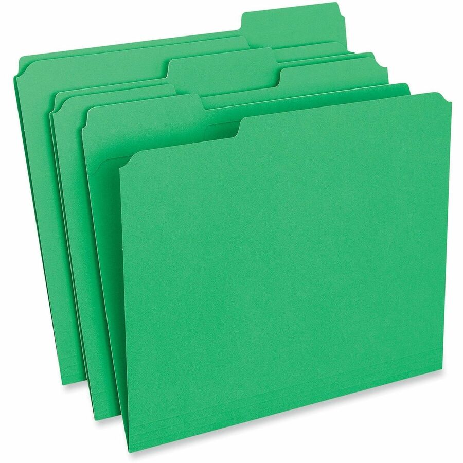 Reinforced Top-Tab File Folders, 1/3-Cut Tabs: Assorted, Letter Size, 1" Expansion, Green, 100/Box