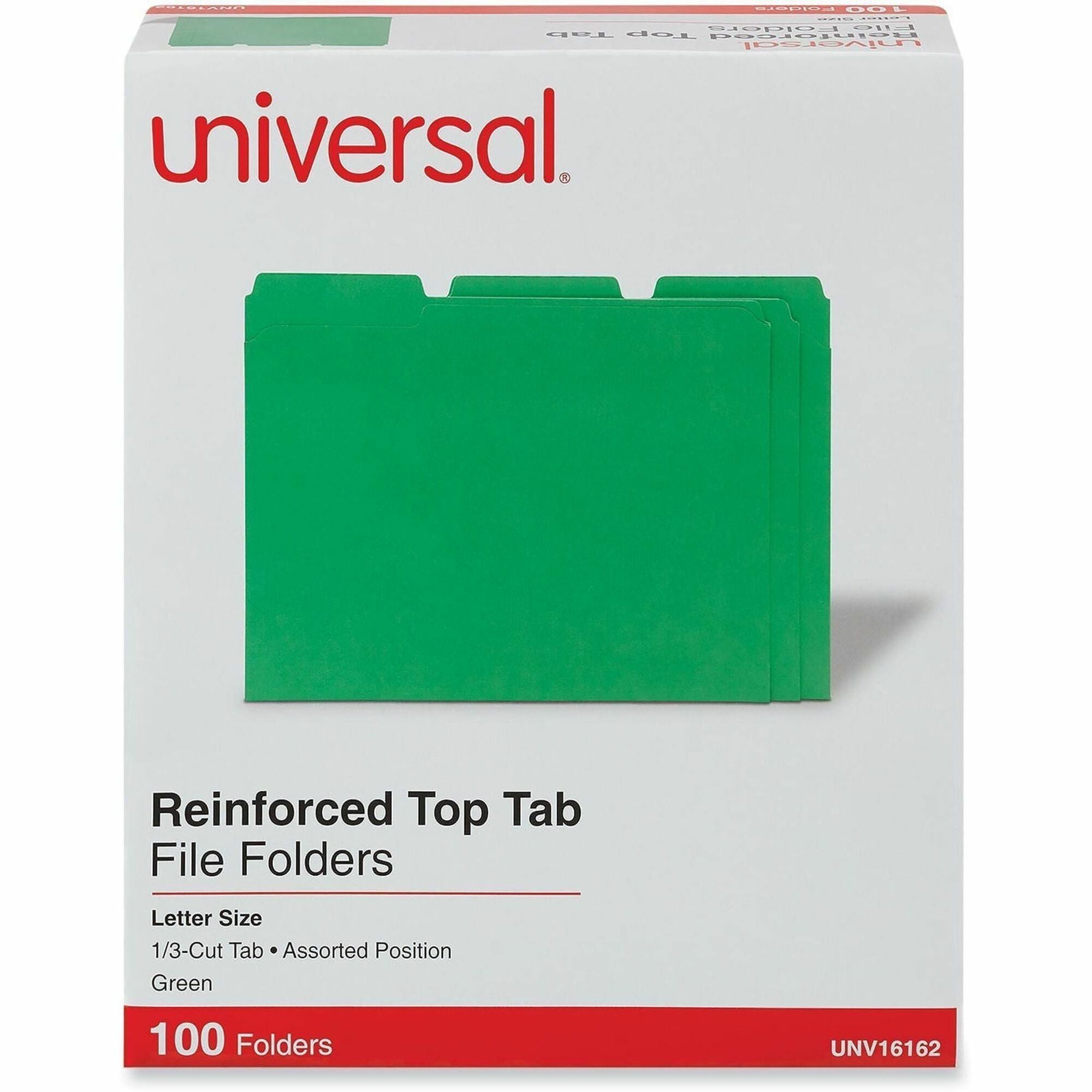 Reinforced Top-Tab File Folders, 1/3-Cut Tabs: Assorted, Letter Size, 1" Expansion, Green, 100/Box