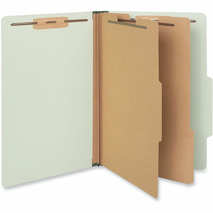 Six-Section Pressboard Classification Folders, 2" Expansion, 2 Dividers, 6 Fasteners, Legal Size, Green Exterior, 10/Box