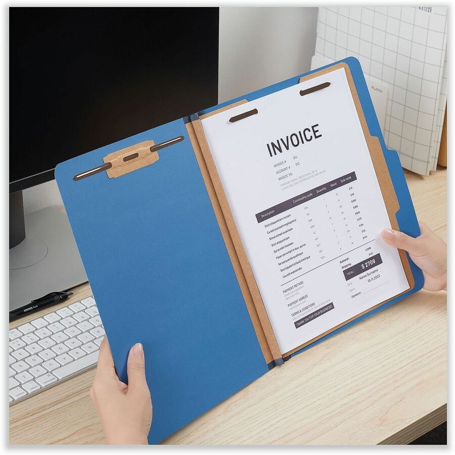 Bright Colored Pressboard Classification Folders, 2" Expansion, 1 Divider, 4 Fasteners, Letter Size, Cobalt Blue, 10/Box