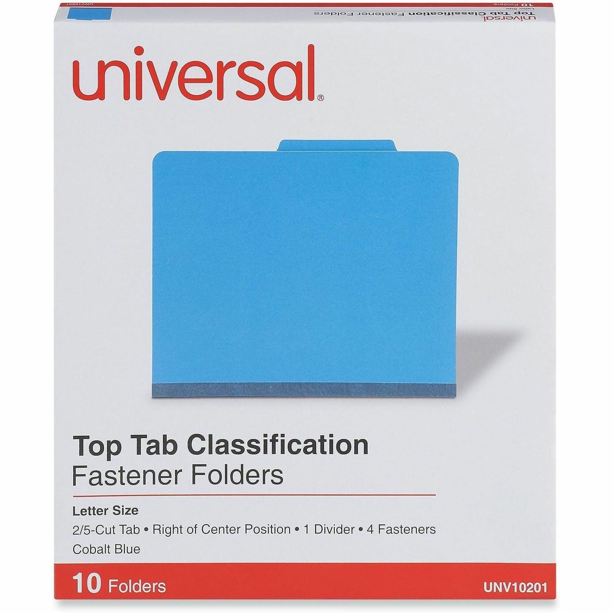 Bright Colored Pressboard Classification Folders, 2" Expansion, 1 Divider, 4 Fasteners, Letter Size, Cobalt Blue, 10/Box