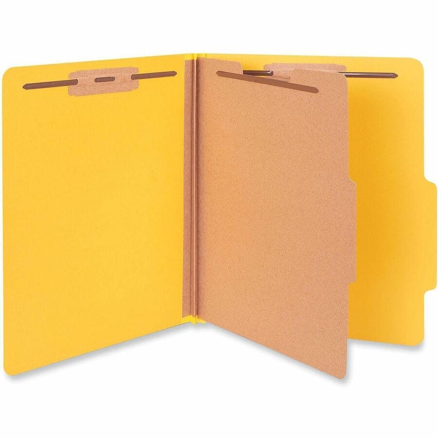 Bright Colored Pressboard Classification Folders, 2" Expansion, 1 Divider, 4 Fasteners, Letter Size, Yellow Exterior, 10/Box