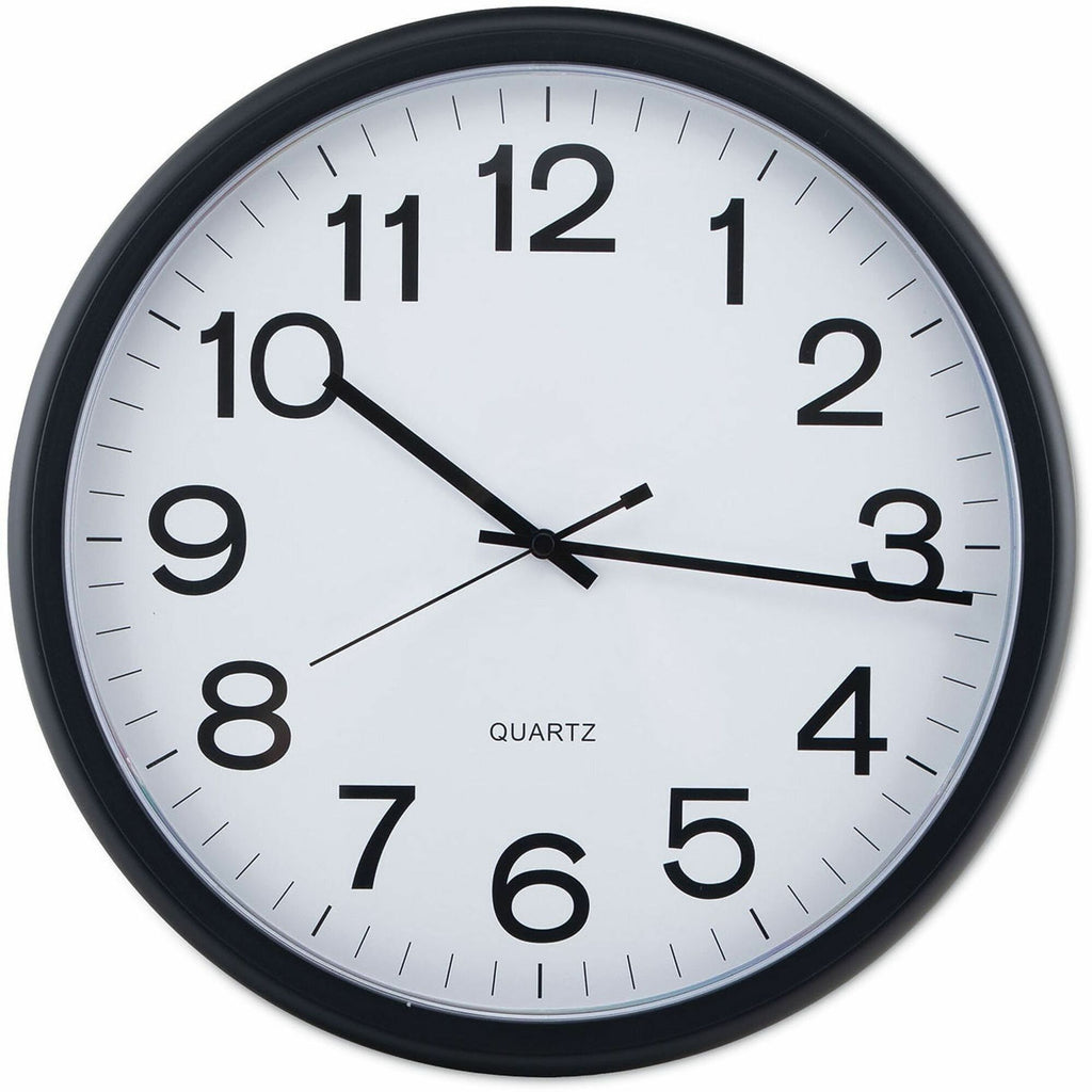 Round Wall Clock, 13.5" Overall Diameter, Black Case, 1 AA (sold separately)