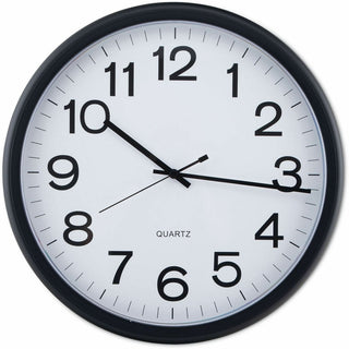 Round Wall Clock, 13.5" Overall Diameter, Black Case, 1 AA (sold separately)