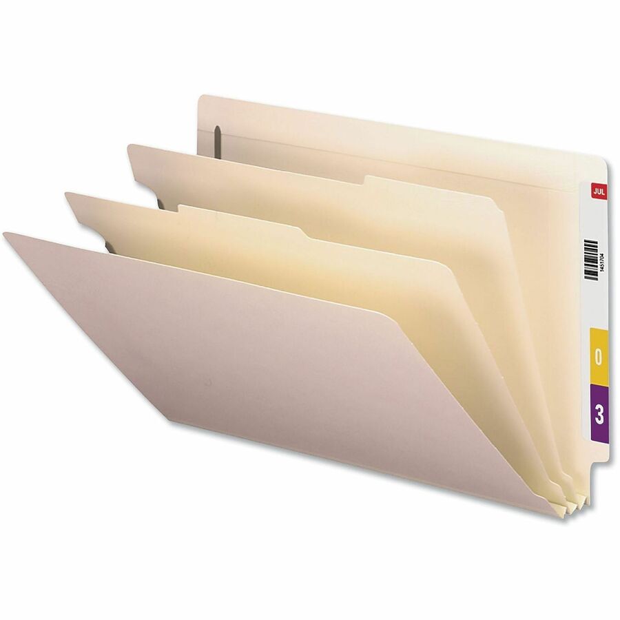 Six-Section Manila End Tab Classification Folders, 2" Expansion, 2 Dividers, 6 Fasteners, Legal Size, Manila Exterior, 10/Box