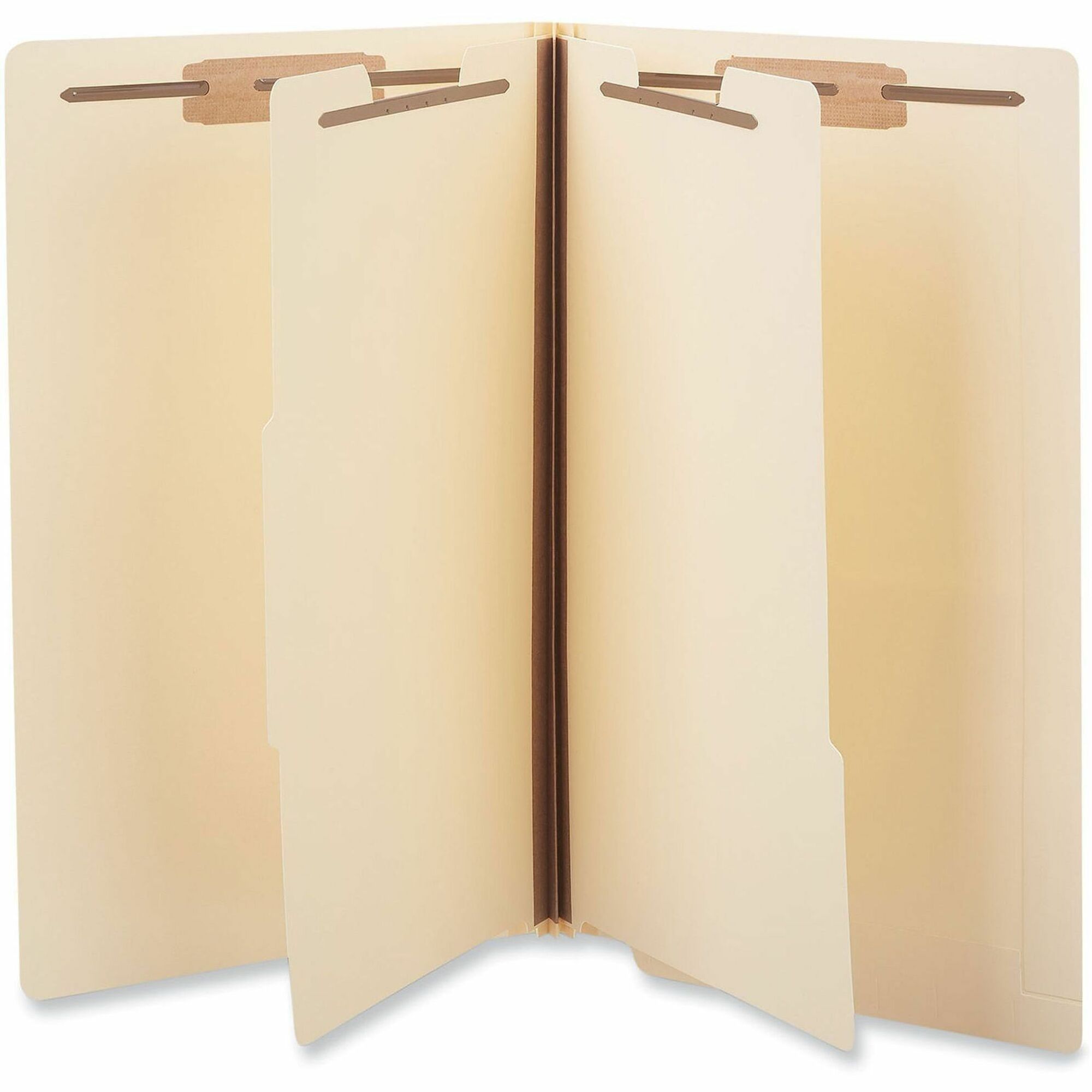 Six-Section Manila End Tab Classification Folders, 2" Expansion, 2 Dividers, 6 Fasteners, Legal Size, Manila Exterior, 10/Box