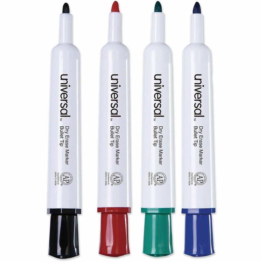 Dry Erase Marker, Medium Bullet Tip, Assorted Colors, 4/Set