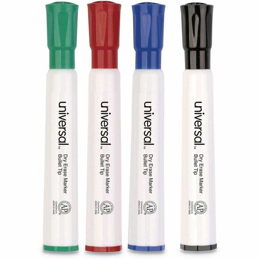 Dry Erase Marker, Medium Bullet Tip, Assorted Colors, 4/Set