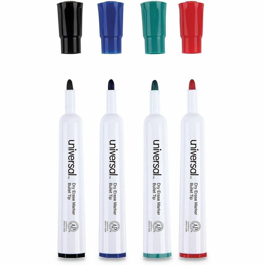 Dry Erase Marker, Medium Bullet Tip, Assorted Colors, 4/Set