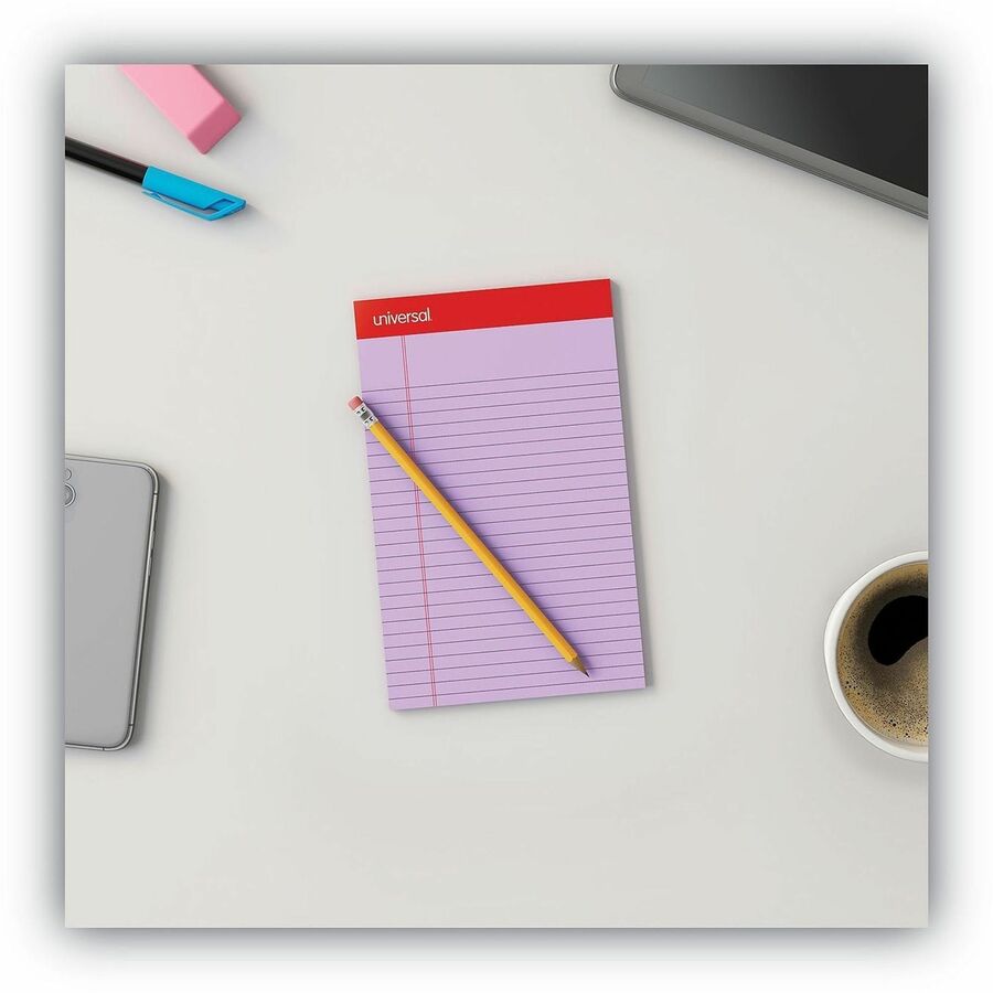 Colored Perforated Ruled Writing Pads, Narrow Rule, 50 Orchid 5 x 8 Sheets, Dozen