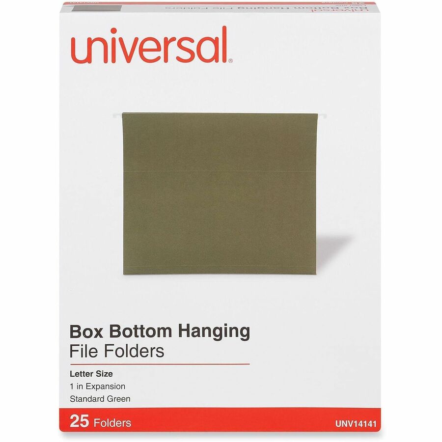 Box Bottom Hanging File Folders, 1" Capacity, Letter Size, 1/5-Cut Tabs, Standard Green, 25/Box