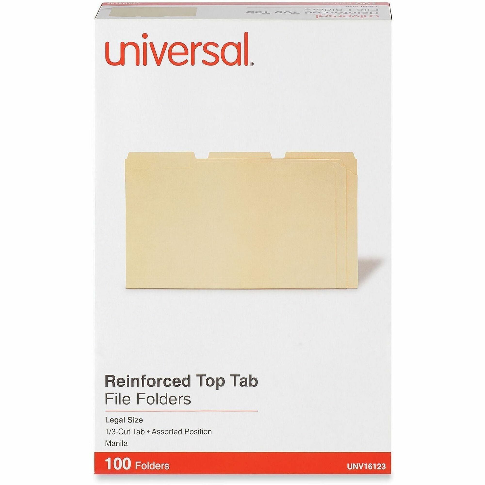 Double-Ply Top Tab Manila File Folders, 1/3-Cut Tabs: Assorted, Legal Size, 0.75" Expansion, Manila, 100/Box
