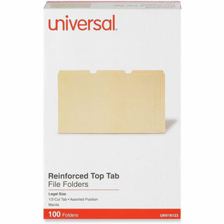 Double-Ply Top Tab Manila File Folders, 1/3-Cut Tabs: Assorted, Legal Size, 0.75" Expansion, Manila, 100/Box