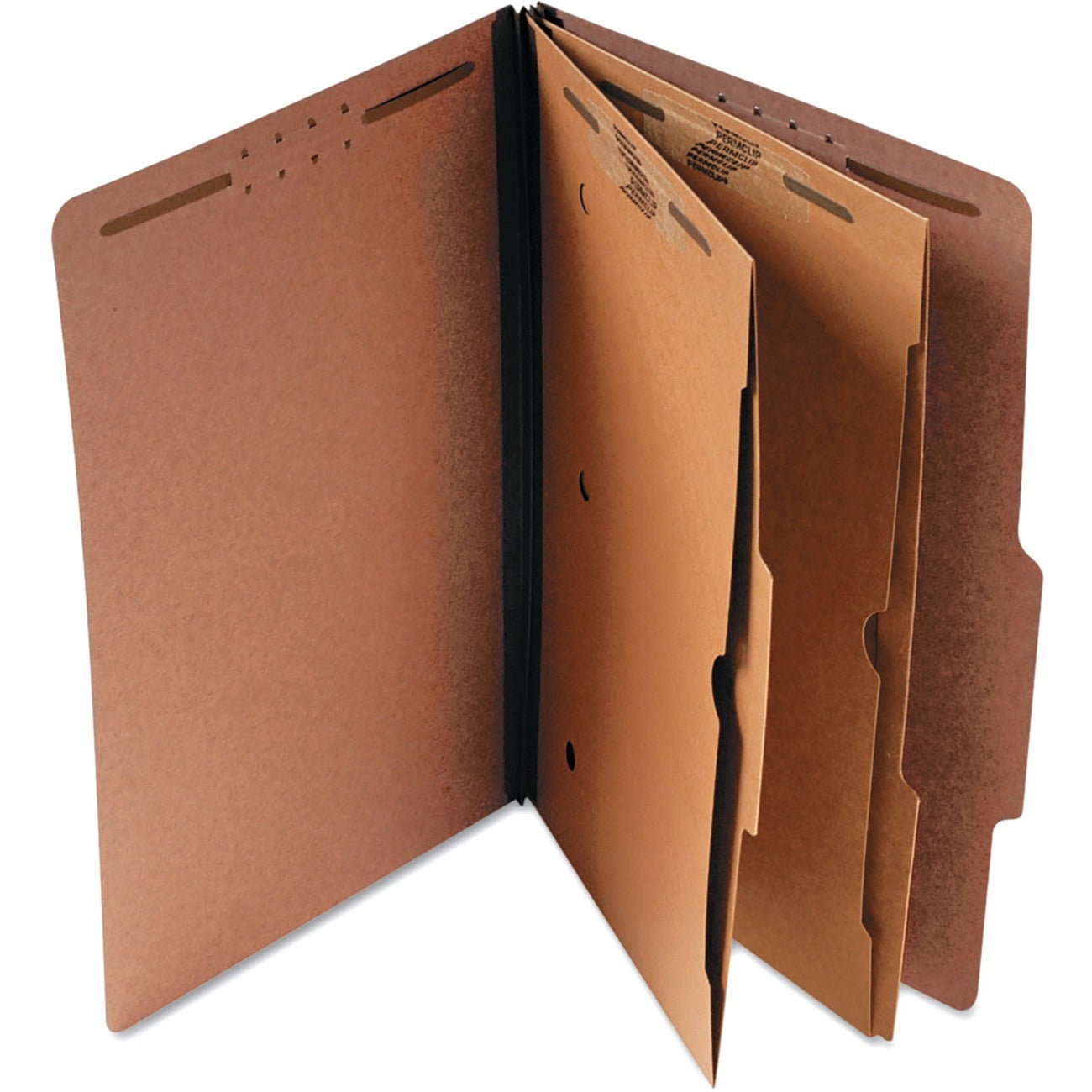 Six-Section Classification Folder with Pockets, 2" Expansion, 2 Dividers, 6 Fasteners, Letter Size, Red Exterior, 10/Box