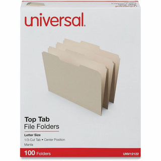 Top Tab File Folders, 1/3-Cut Tabs: Center Position, Letter Size, 0.75" Expansion, Manila, 100/Box