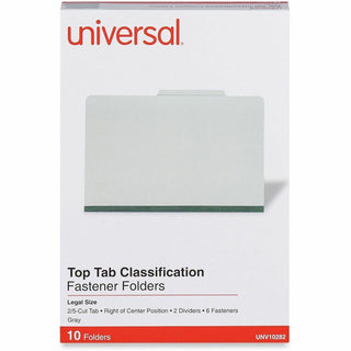 Six-Section Pressboard Classification Folders, 2" Expansion, 2 Dividers, 6 Fasteners, Legal Size, Gray Exterior, 10/Box