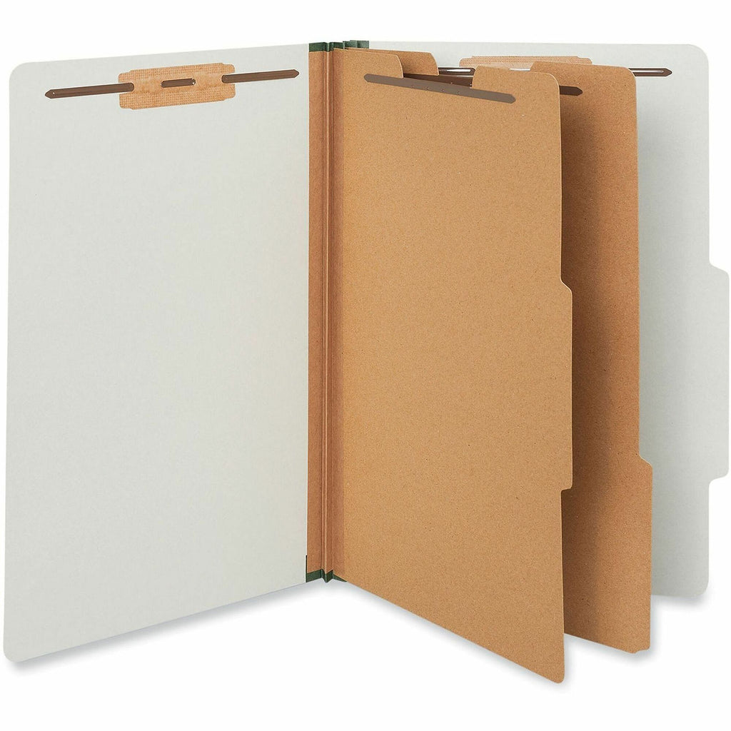 Six-Section Pressboard Classification Folders, 2" Expansion, 2 Dividers, 6 Fasteners, Legal Size, Gray Exterior, 10/Box