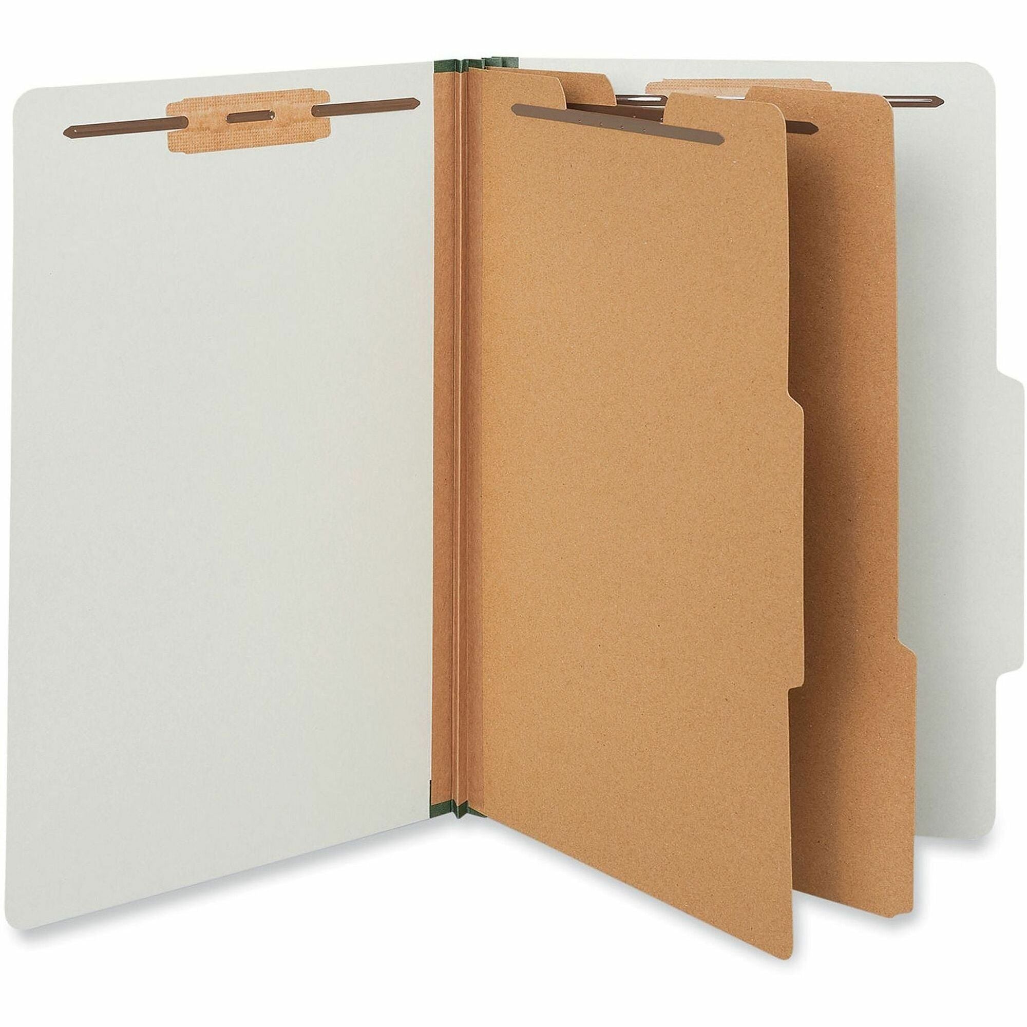 Six-Section Pressboard Classification Folders, 2" Expansion, 2 Dividers, 6 Fasteners, Legal Size, Gray Exterior, 10/Box