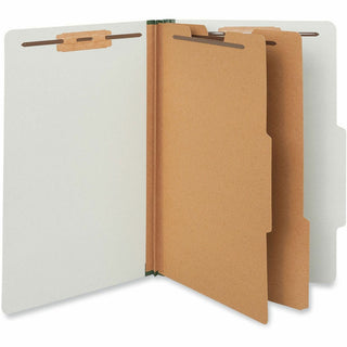 Six-Section Pressboard Classification Folders, 2" Expansion, 2 Dividers, 6 Fasteners, Legal Size, Gray Exterior, 10/Box