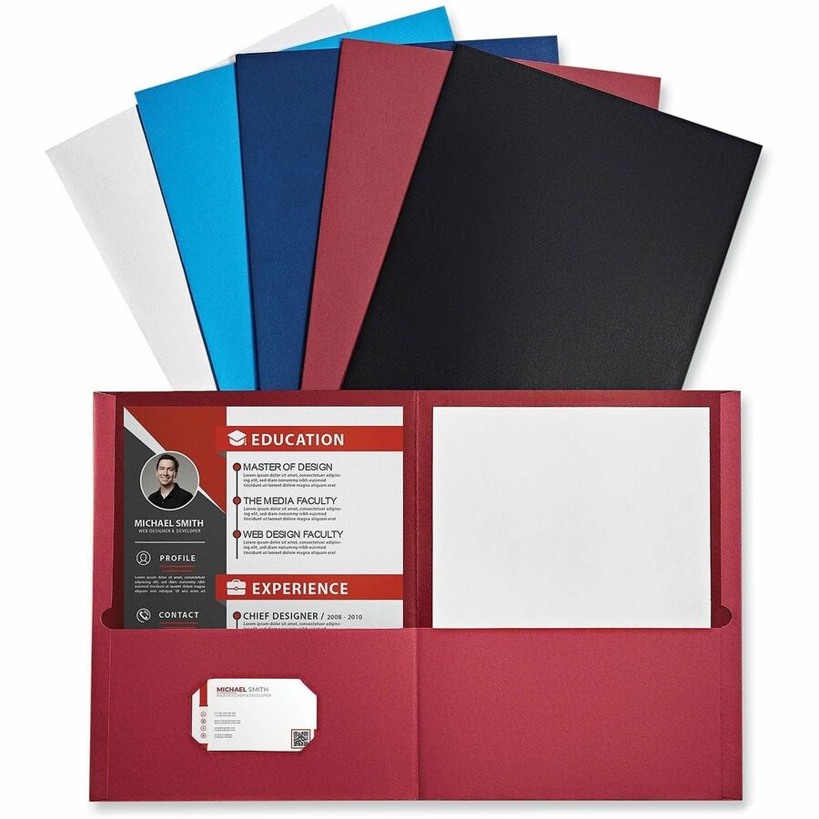 Two-Pocket Portfolio, Embossed Leather Grain Paper, 11 x 8.5, Assorted Colors, 25/Box