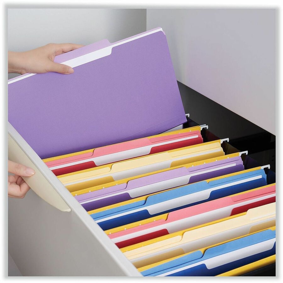 Deluxe Colored Top Tab File Folders, 1/3-Cut Tabs: Assorted, Legal Size, Violet/Light Violet, 100/Box