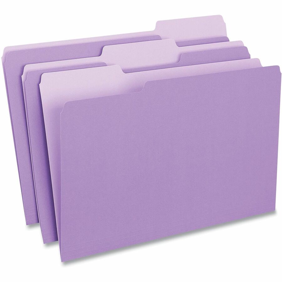 Deluxe Colored Top Tab File Folders, 1/3-Cut Tabs: Assorted, Legal Size, Violet/Light Violet, 100/Box