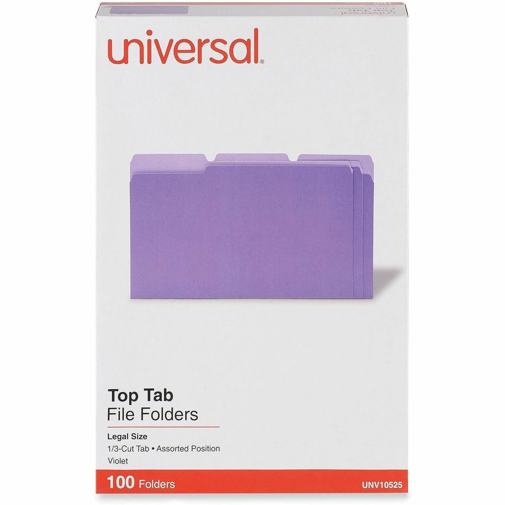 Deluxe Colored Top Tab File Folders, 1/3-Cut Tabs: Assorted, Legal Size, Violet/Light Violet, 100/Box