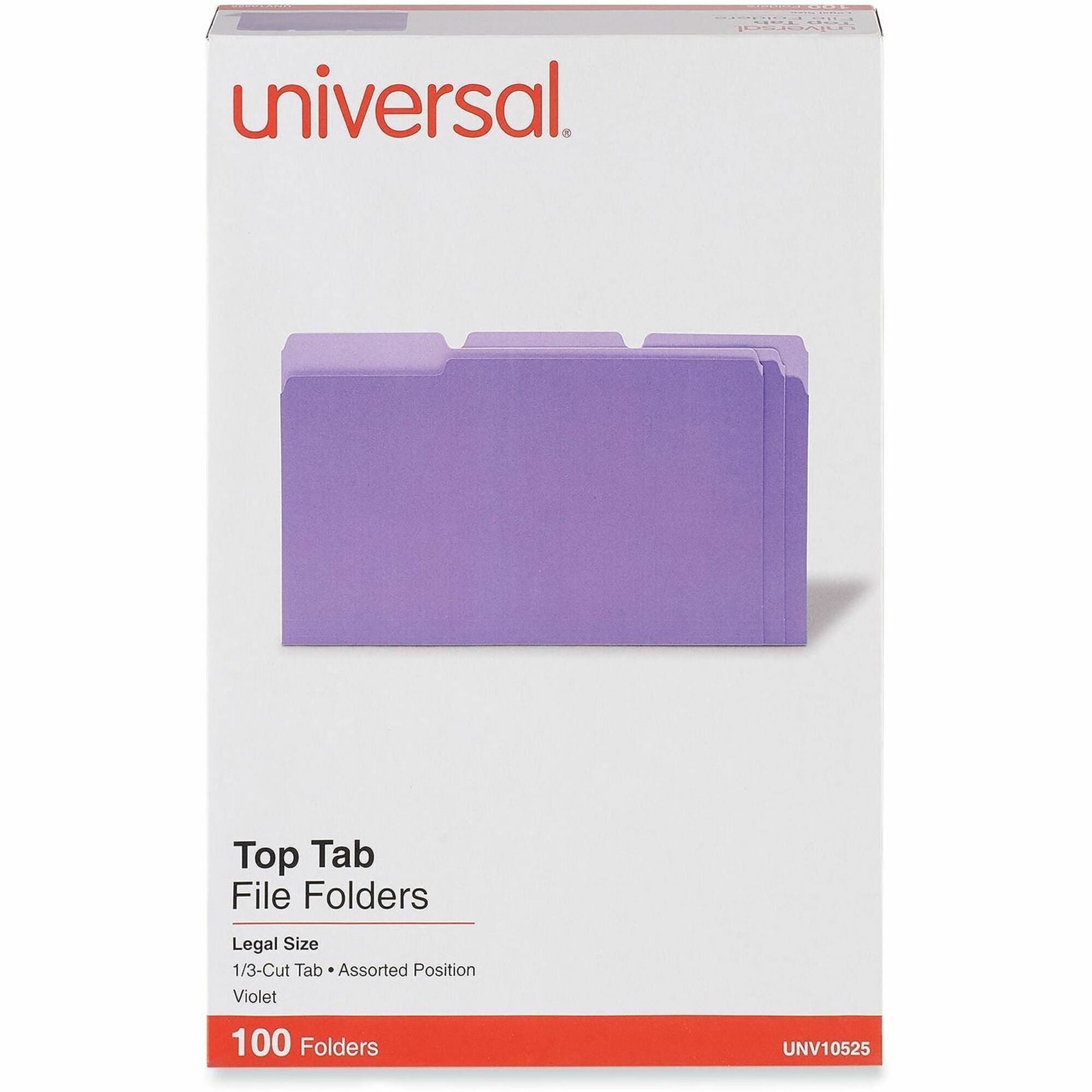 Deluxe Colored Top Tab File Folders, 1/3-Cut Tabs: Assorted, Legal Size, Violet/Light Violet, 100/Box