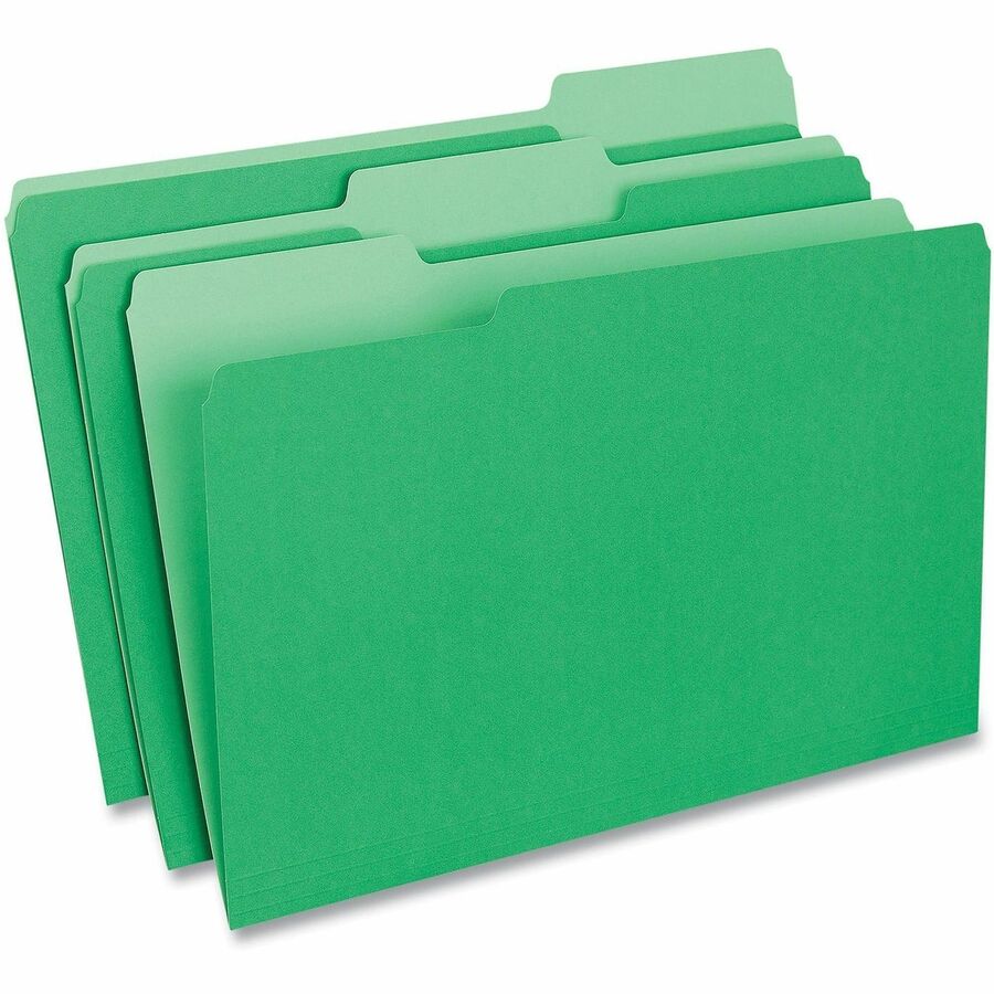 Deluxe Colored Top Tab File Folders, 1/3-Cut Tabs: Assorted, Legal Size, Bright Green/Light Green, 100/Box